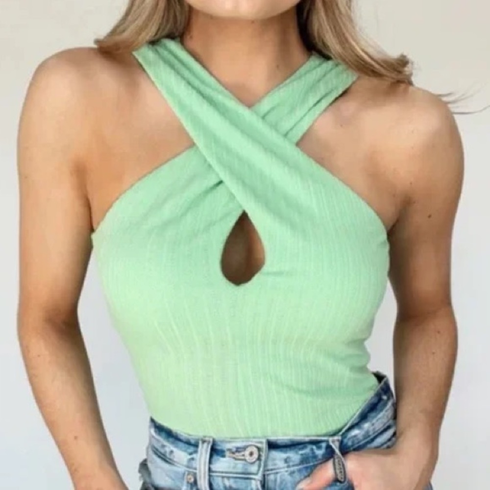 Crisscross Halter Neck Green Top